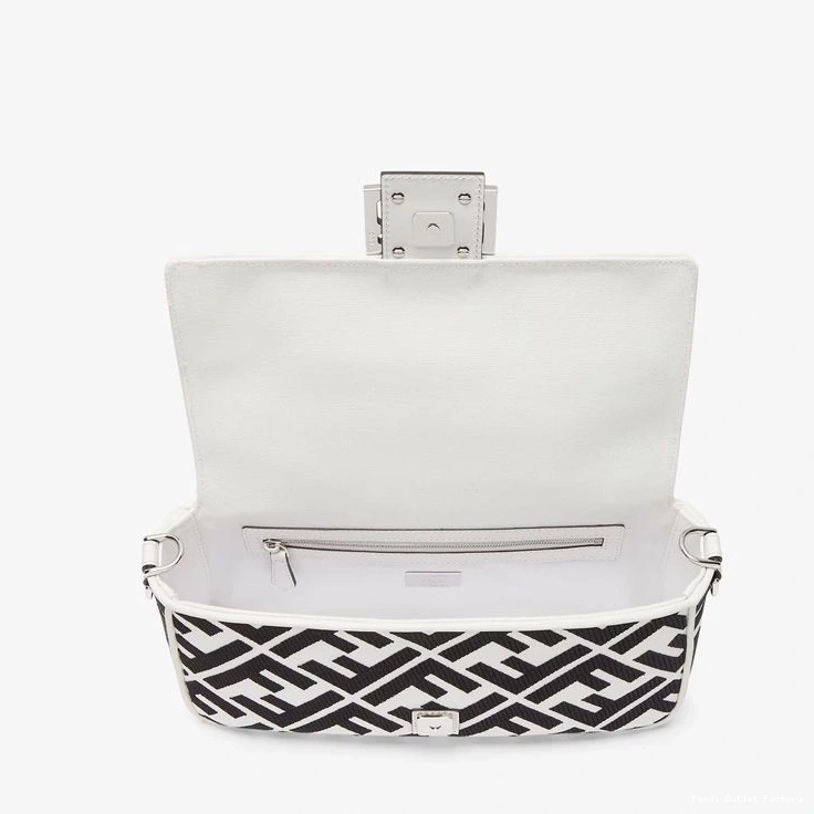 Affordable HOT FF Baguette Black White Fendi Medium Bag In Motif Canvas 0822